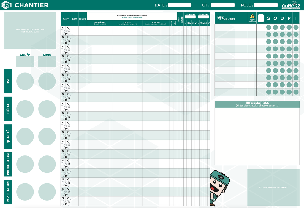 [PAN R1 CUBE 1750x1200mm] Panneau R1 Chantier 1750x1200mm magnétique velleda