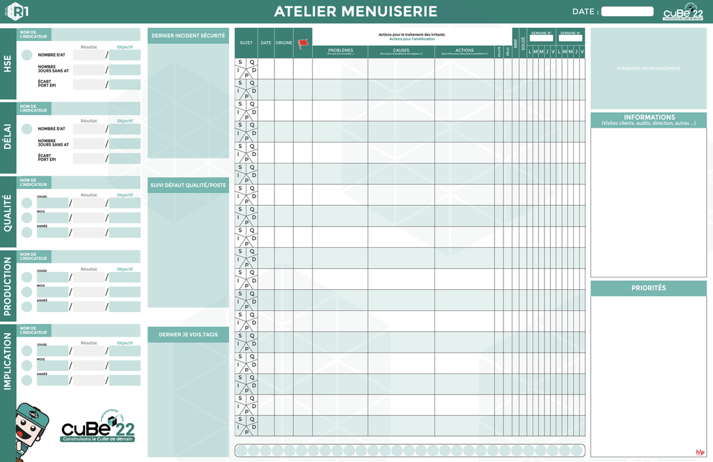 [PAN R1 CUBE 1850x1200mm] Panneau R1 Atelier menuiserie 1850x1200mm magnétique velleda