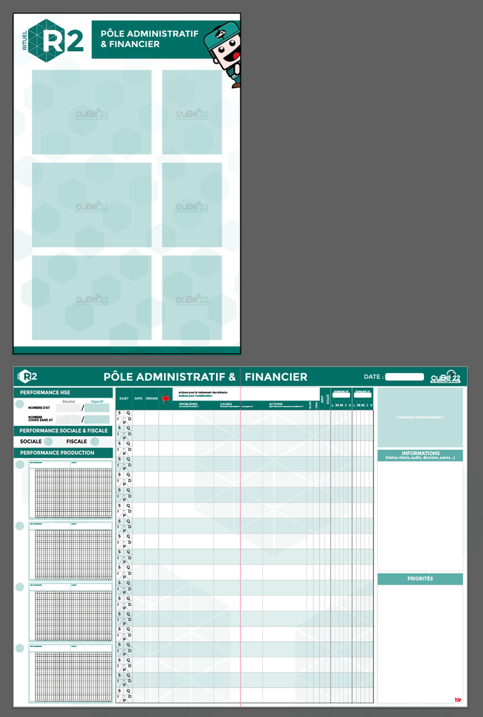 [PAN DIPTY R2 ADM & FINAN 800x1200mm] Panneau diptyque R2 Admin & financier magnétique Velleda 800x1200mm fermé