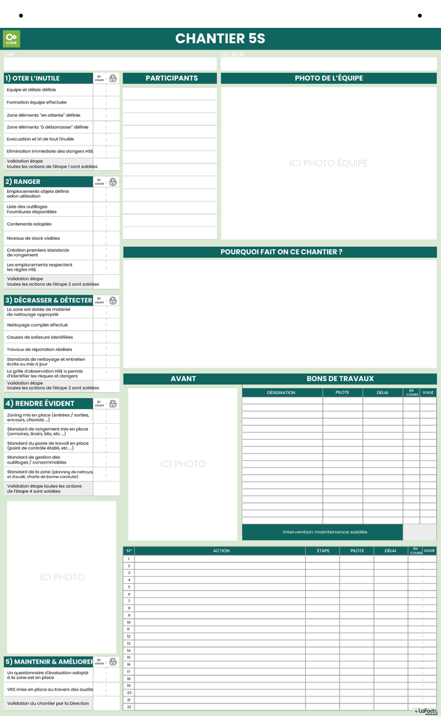 CUBIK - Lot de 10 formulaires de chantier 5S 610x990mm papier 80g 