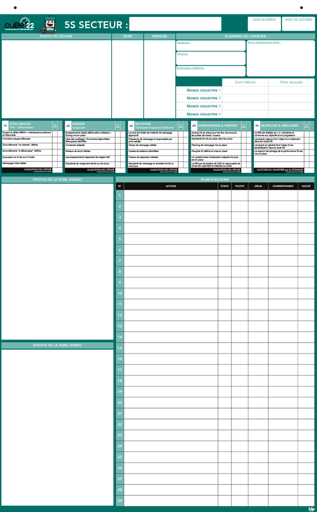 CUBE - Formulaire de chantier 5S 610x950mm (Lot de 10 unités)